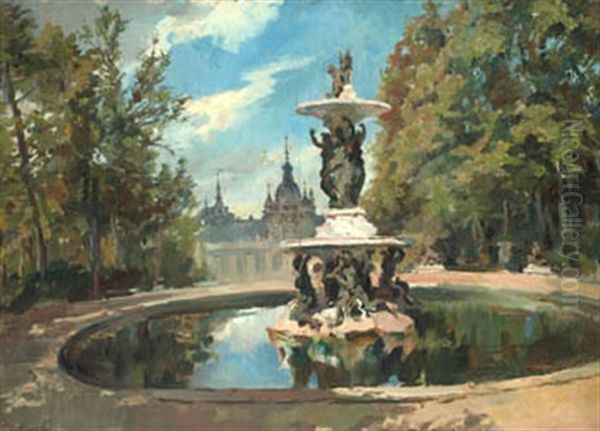 Fuente Palacio De La Granja De San Ildefonso Oil Painting by Alejandro Ferrant Y Fischermans