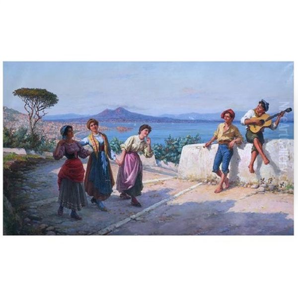 The Serenade (naples Scene) Oil Painting by Carlo Ferranti