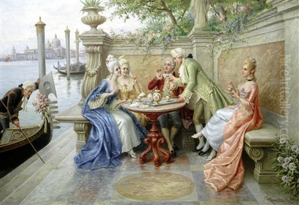 Tea Party, Venice Oil Painting by Carlo Ferranti