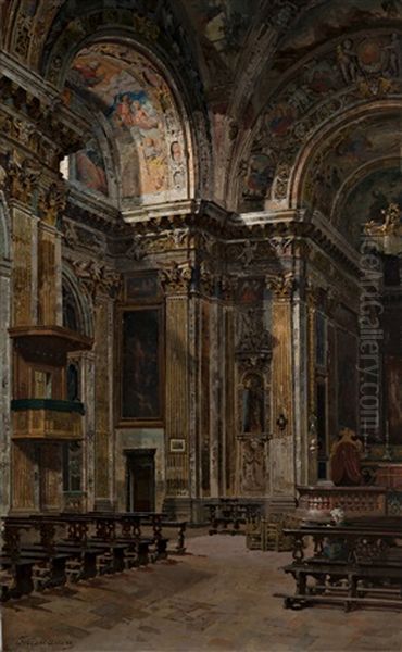 Interno Della Chiesa Di Sant'antonio Abate Oil Painting by Arturo Ferrari