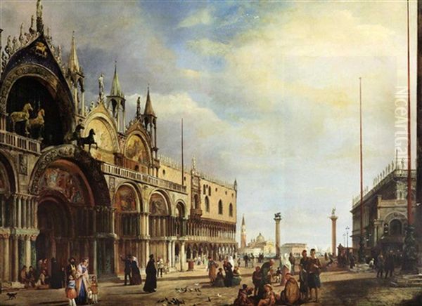 Vista De La Plaza De San Marcos, Venecia (view Of The San Marcos Place, Venezia) Oil Painting by Carlo (Le Ferrarin) Ferrari