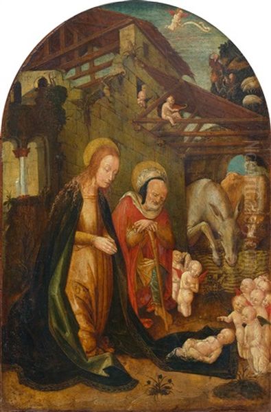 Double Sided Painted Altar Panel: The Adoration Of The Child And Verso The Vernicle Oil Painting by Defendente Ferrari