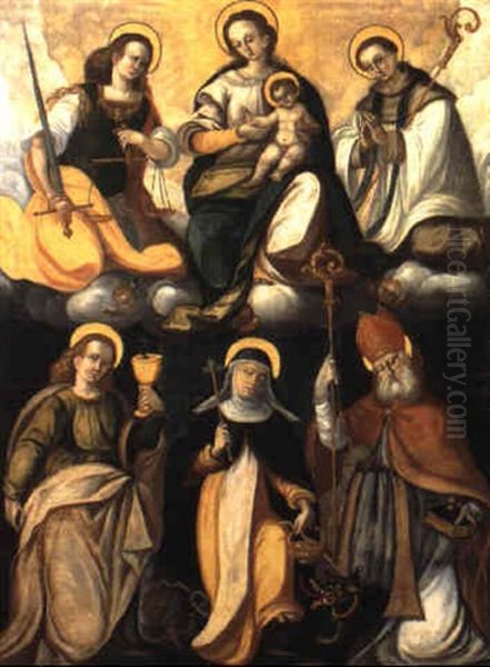 La Madonna Col Bambino Tra S. Michele Arcangelo E Un Giovane Vescovo Oil Painting by Defendente Ferrari