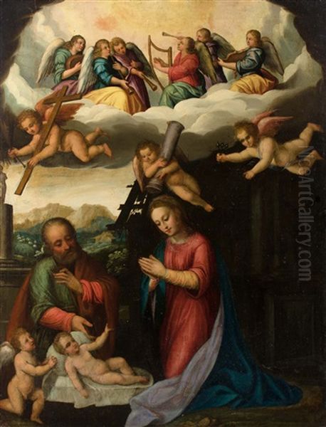 Heilige Familie Mit Johannesknaben Und Engeln Oil Painting by Gaudenzio Ferrari