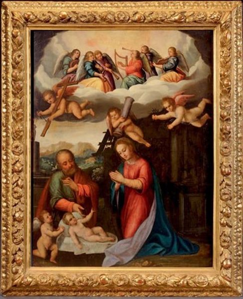 Sainte Famille Avec Saint Jean-baptiste Et Des Anges Tenant Les Instruments De La Passion Oil Painting by Gaudenzio Ferrari