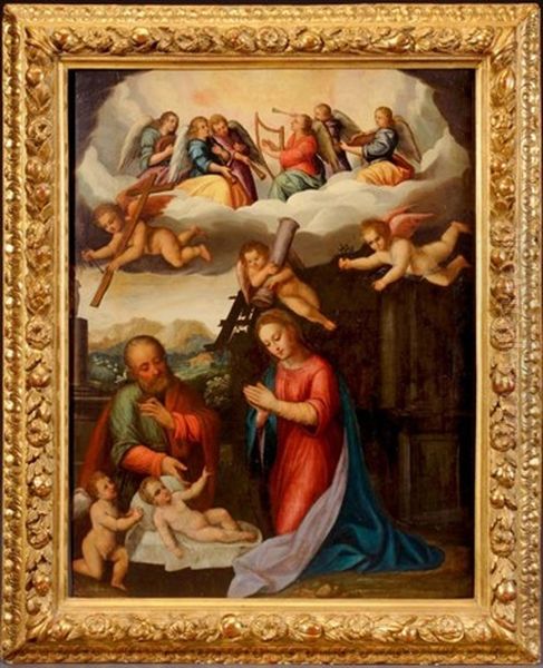 Sainte Famille Avec Saint Jean-baptiste Et Des Anges Tenant Les Instruments De La Passion Oil Painting by Gaudenzio Ferrari