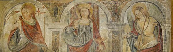 Saint Barbara With Saint George And The Archangel Michael Within Painted Niches (fragment) Oil Painting by Gaudenzio Ferrari