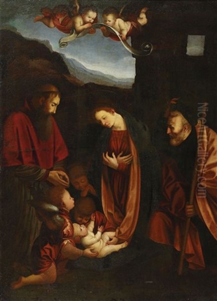 Anbetung Des Jesuskindes Mit Stifter Oil Painting by Gaudenzio Ferrari