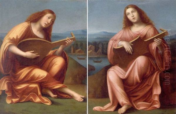 A Sybil In A Yellow Dress Playing The Mandolin Oil Painting by Gaudenzio Ferrari