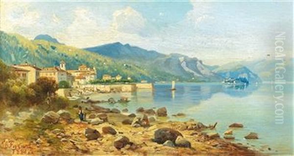 View Of Stresa, Lago Maggiore Oil Painting by Giovanni Battista Ferrari