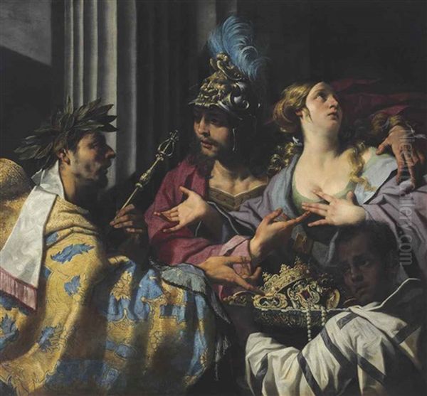 Agememnon Refusing To Allow Chryses To Ransom His Daughter Chryseis Oil Painting by Luca Ferrari