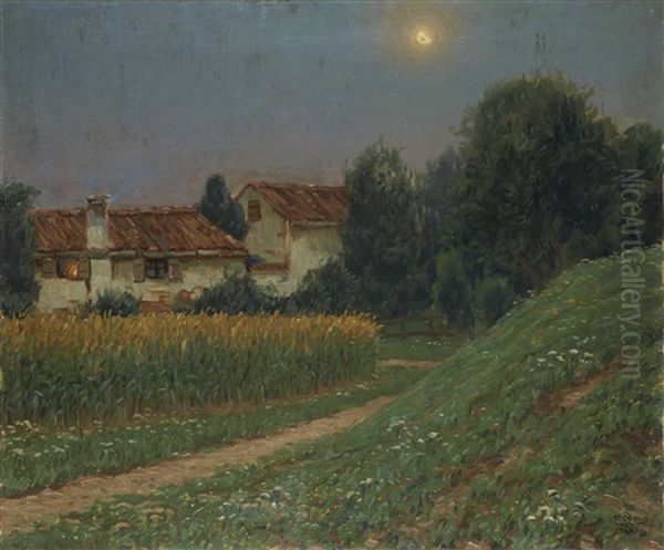 Scorcio Di Campagna Con Cascina Sullo Sfondo Oil Painting by Teodoro Wolf Ferrari