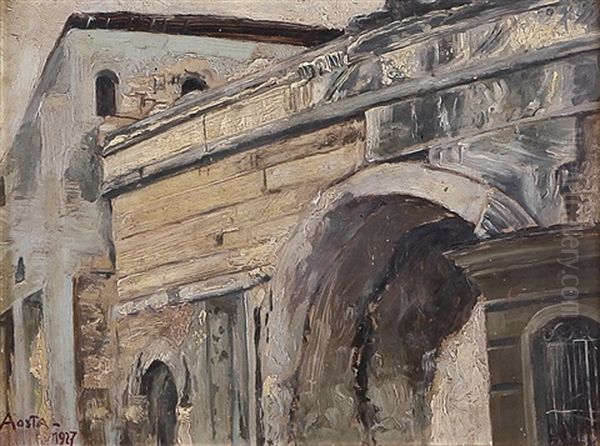 Porta Pretoria Dopo I Resatauri Oil Painting by Carlo Ferrario