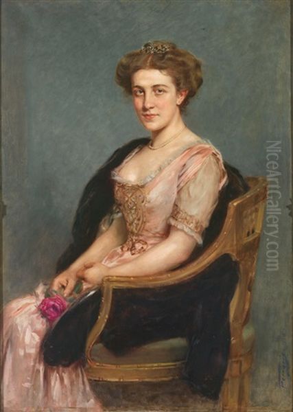 Portrait Einer Hochadeligen Jungen Dame Im Jugendstil-fauteuil Oil Painting by Arthur von Ferraris