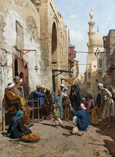 A Cairo Street Oil Painting by Arthur von Ferraris