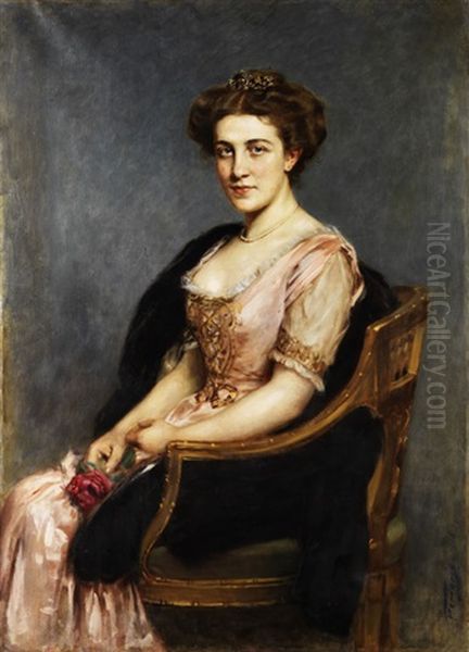 Portraitbildnis Einer Jungen Dame Oil Painting by Arthur von Ferraris