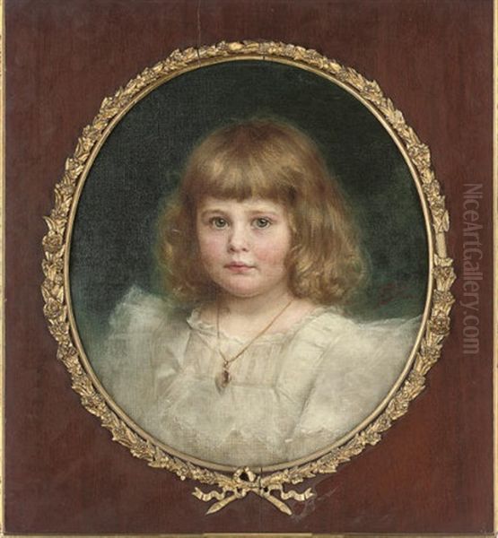 Portrait Of A Young Girl In A White Dress And Gold Necklace Oil Painting by Arthur von Ferraris