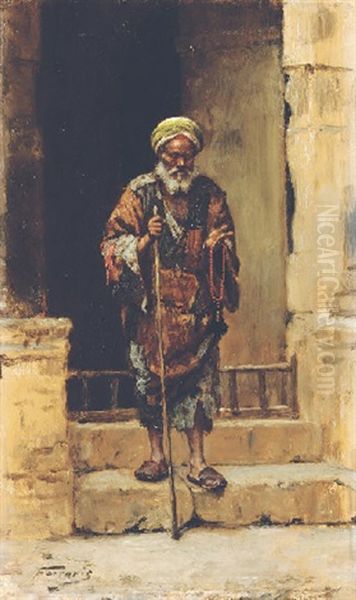 An Old Man Before A Mosque Oil Painting by Arthur von Ferraris