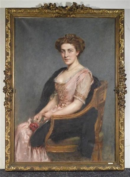 Bildnis Von Einer Dame Mit Rose Oil Painting by Arthur von Ferraris