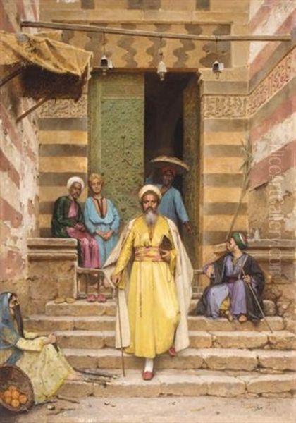 At The Door Of The Mosque Oil Painting by Arthur von Ferraris