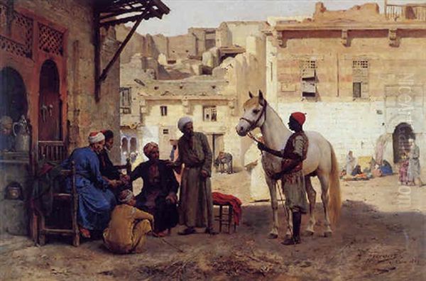 Negotiations In The Market Place Oil Painting by Arthur von Ferraris