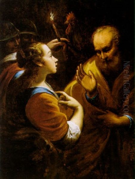 San Pietro Riconosciuto Da Una Serva Di Caifa Oil Painting by Orazio Ferraro