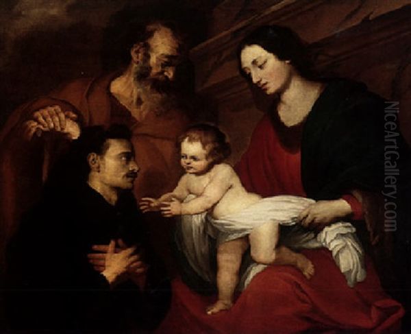 The Holy Family With A Donor Oil Painting by Orazio Ferraro