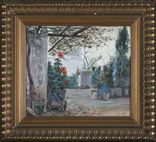 Patio Oil Painting by Antonio Ferrater Feliu