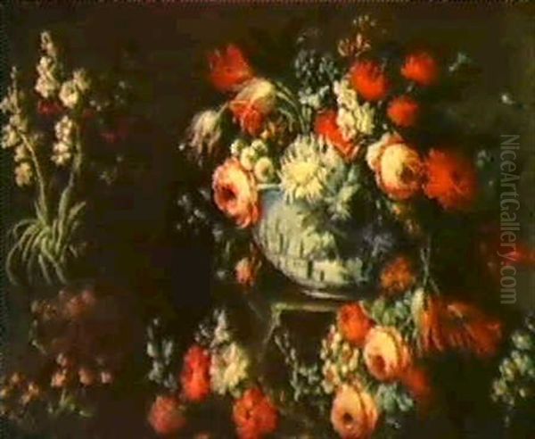 Ein Stilleben Von Blumen Mit Einer Porzellanschale Oil Painting by Jose Ferrer