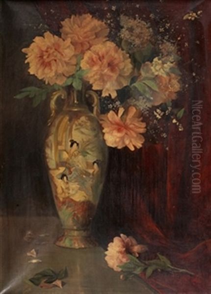 Jarron Oriental Con Flores Oil Painting by Antonia Ferreras