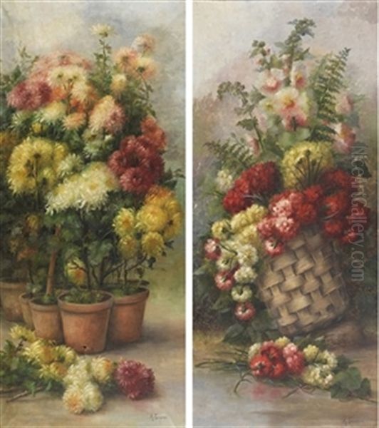 Pareja De Bodegones Con Flores (pair) Oil Painting by Antonia Ferreras