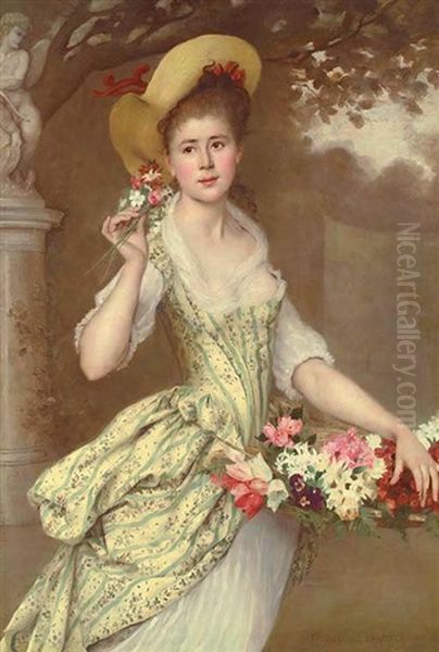 The Flower Seller Oil Painting by Cecile (Mme. Guerin) Ferrere