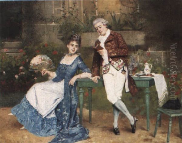 A Delightful Tale Oil Painting by Cecile (Mme. Guerin) Ferrere