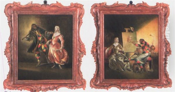 La Vita Di Arlecchino (set Of 4) Oil Painting by Giovanni Domenico Ferretti