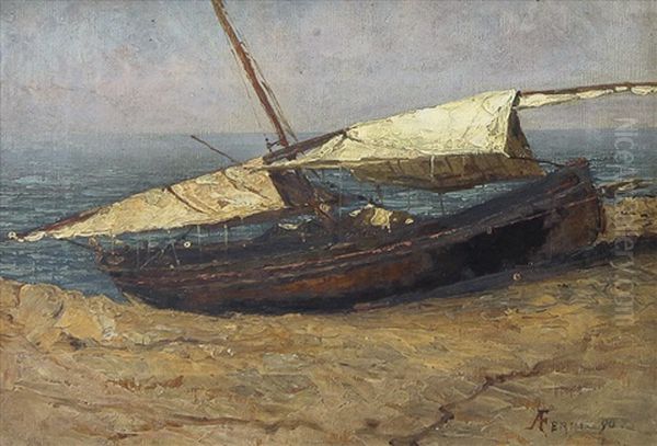 Barca In Secca Oil Painting by Augusto Ferri