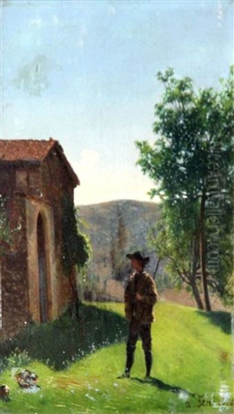 Cacciatore In Campagna Oil Painting by Augusto Ferri