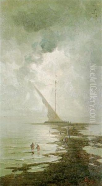 Abendliche Bucht Bei Ebbe Oil Painting by Augusto Ferri