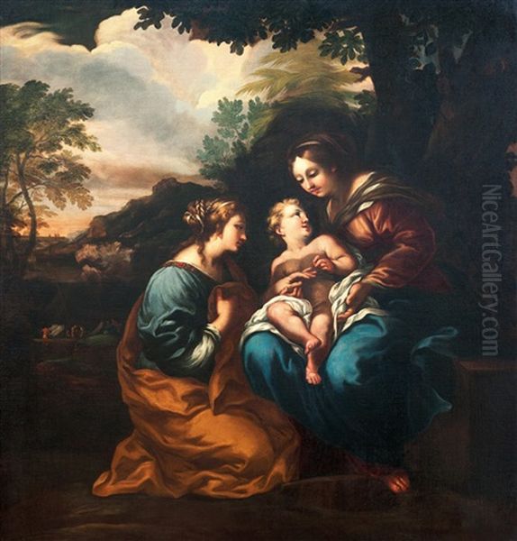 The Mystic Marriage Of Saint Catherine (collaboratin W/workshop) Oil Painting by Ciro Ferri