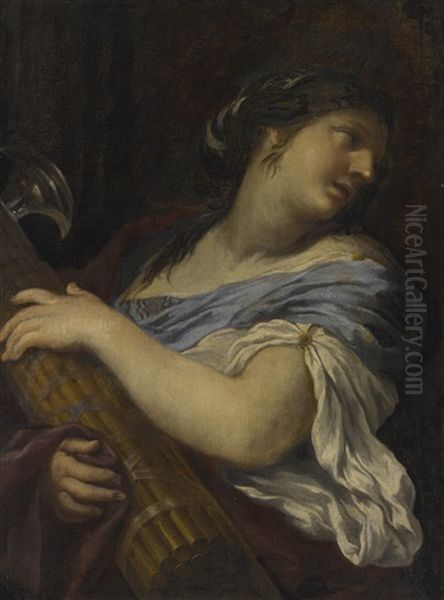 A Woman, Half Length, Holding A Fasces Oil Painting by Ciro Ferri