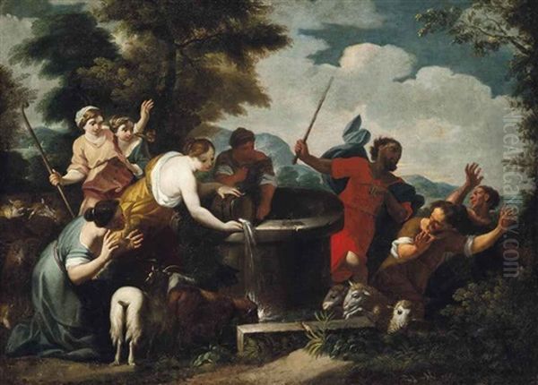 Moses Defending The Daughters Of Jethro Oil Painting by Ciro Ferri