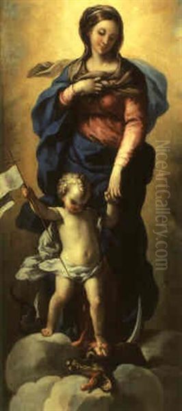 The Virgin And The Infant Christ Crushing The Serpent Oil Painting by Ciro Ferri