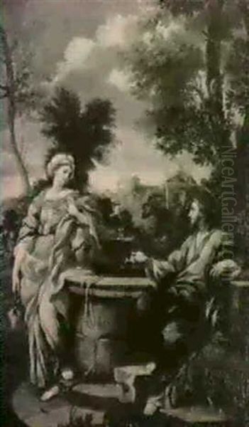 Christ And The Woman Of Samaria Oil Painting by Ciro Ferri