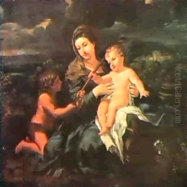 La Madonna Col Bambino E S. Giovannino In Un Paesaggio Oil Painting by Ciro Ferri