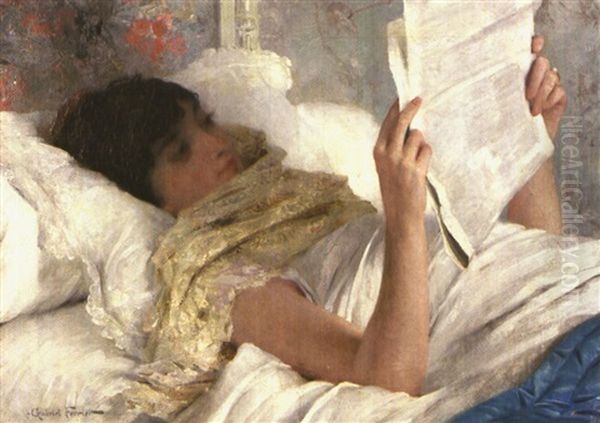 Femme Au Lit, Lisant Le Journal Oil Painting by Gabriel Joseph Marie Augustin Ferrier