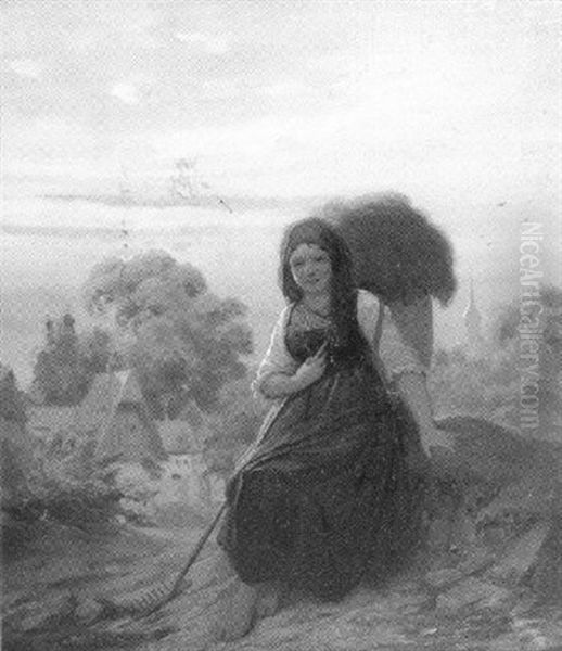 Rastendes Heumadchen Bei Der Ruckkehr Zum Dorf Oil Painting by Gabriel Joseph Marie Augustin Ferrier