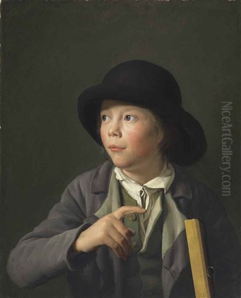 A Youth Wearing A Hat And Holding A Picture Oil Painting by Francois Ferriere