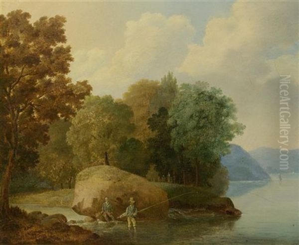 Fischer An Einem Fluss Oil Painting by Francois Ferriere