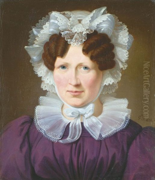 Brustbildnis Einer Dame In Violettem Kleid Oil Painting by Francois Ferriere