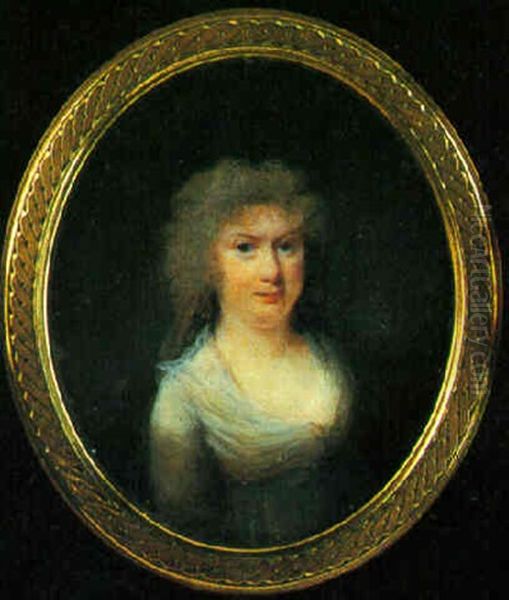 A Young Lady Wearing Decollete White Dress, Her Hair Curled And Powdered Oil Painting by Francois Ferriere