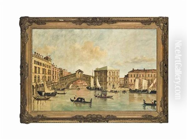 Gondolas On The Grand Canal, Venice Oil Painting by Luis Ferrini